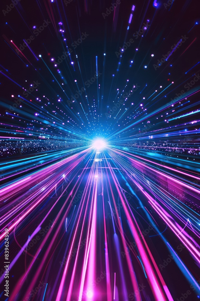 Fototapeta premium A background design of an abstract digital road with glowing lines, symbolizing the journey and speed in technology