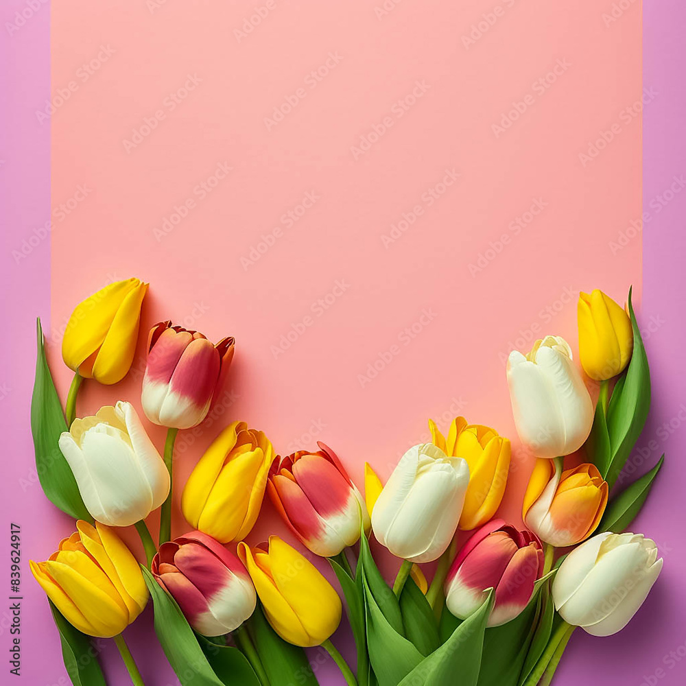 Colorful Tulip Bouquet on Pink Background Colorful Tulip Bouquet on Pink Background