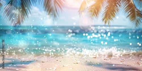 Palm Fronds Overlooking a Sparkling Ocean Beach