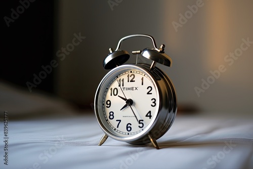 Old alarm clock with classical background, AI generative