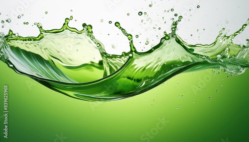 Green water or juice wave flow with splatters, isolated realistic liquid swirl