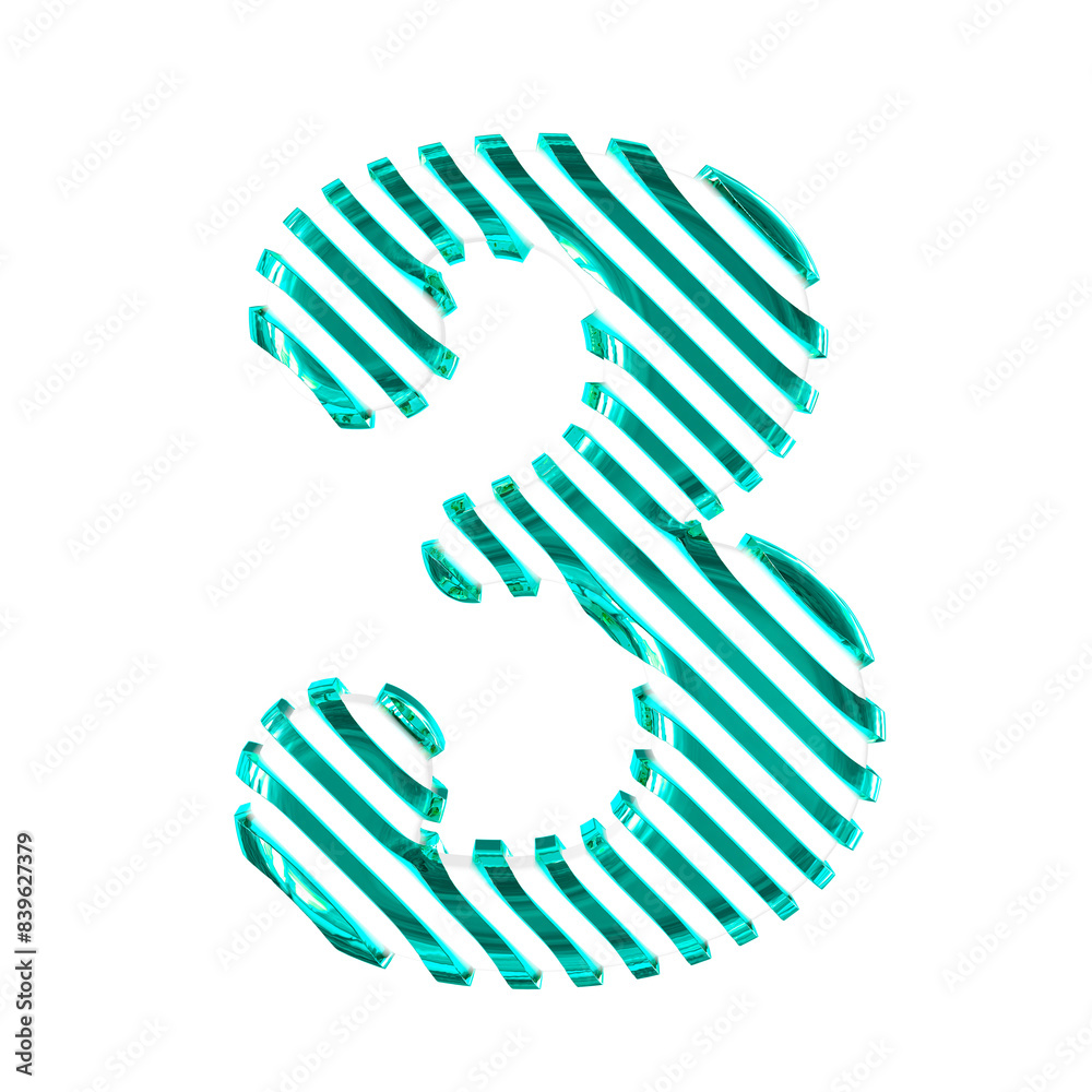 White symbol with turquoise diagonal ultra thin straps. number 3 White symbol with turquoise diagonal ultra thin straps. number 3