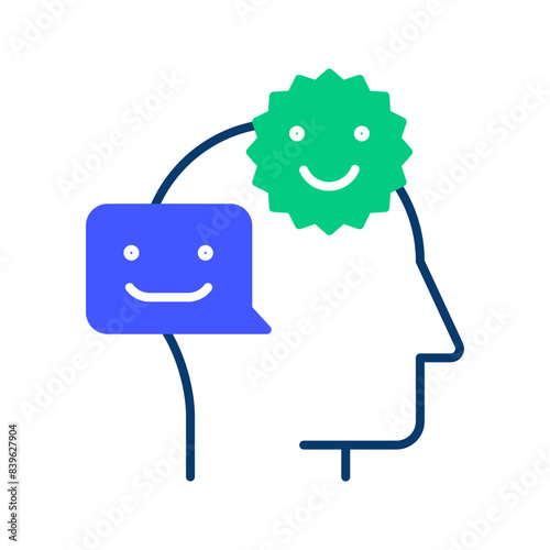 Optimistic icon. Head with two smile emoji symbols. Vector illustration. 