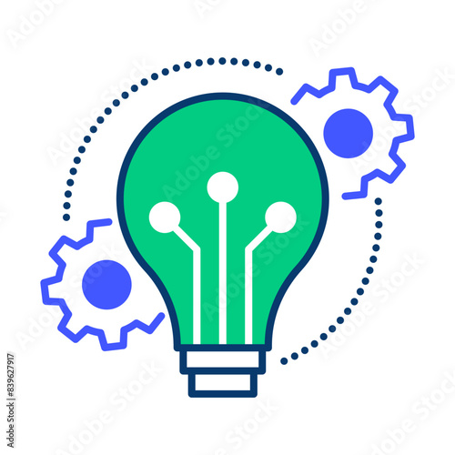 Innovation, creativity icon.  Lightbulb and cog, gear,  Vector illustration on transparent background. 