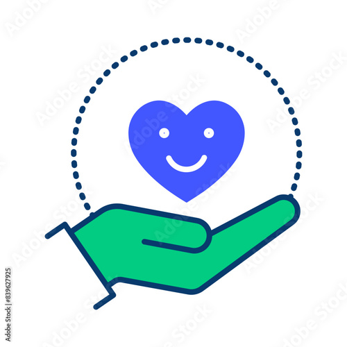 Compassion icon. Smile heart with open hand icon. Love and Support, Charity and Benevolence Icon, Vector illustration on transparent background. 