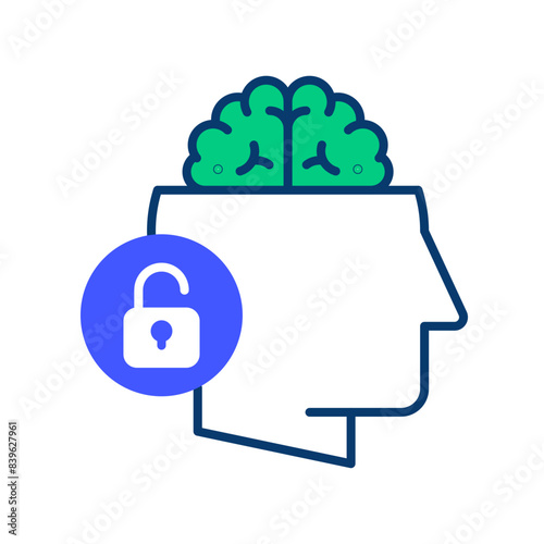 Open Mind Concept: Brain Unlock Icon for Cognitive Flexibility and Innovation. Creative Thinking: Open Mind and Brain Unlock Vector Icon for web and mobile app. 