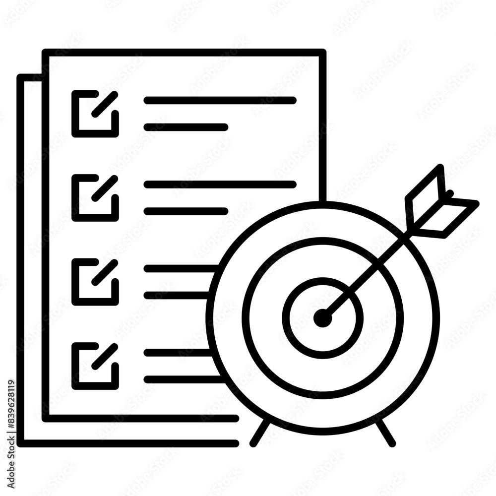 Goal checklist with target icon. Goal Achievement checklist. Productivity Icon: Goal Checklist and Target in Black Vector Outline on a trasparent background. Goal checklist with target icon. Goal Achievement checklist. Productivity Icon: Goal Checklist and Target in Black Vector Outline on a trasparent background.