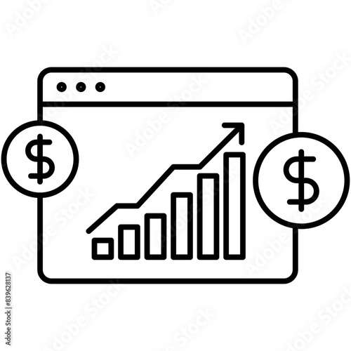 Growth icon with dollars and growth chart. Business Growth. Financial Chart with Dollars. Vector Icon on a Transparent Background.