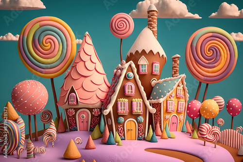 Whimsical candyland dreamscape with colorful sweets photo