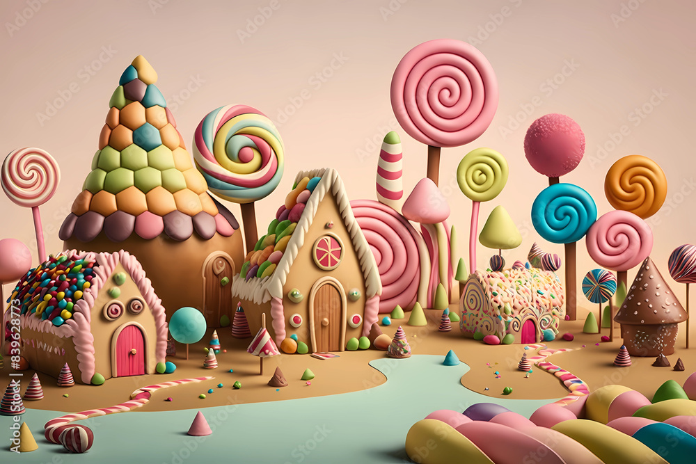 Whimsical candyland dreamscape with colorful sweets Whimsical candyland dreamscape with colorful sweets
