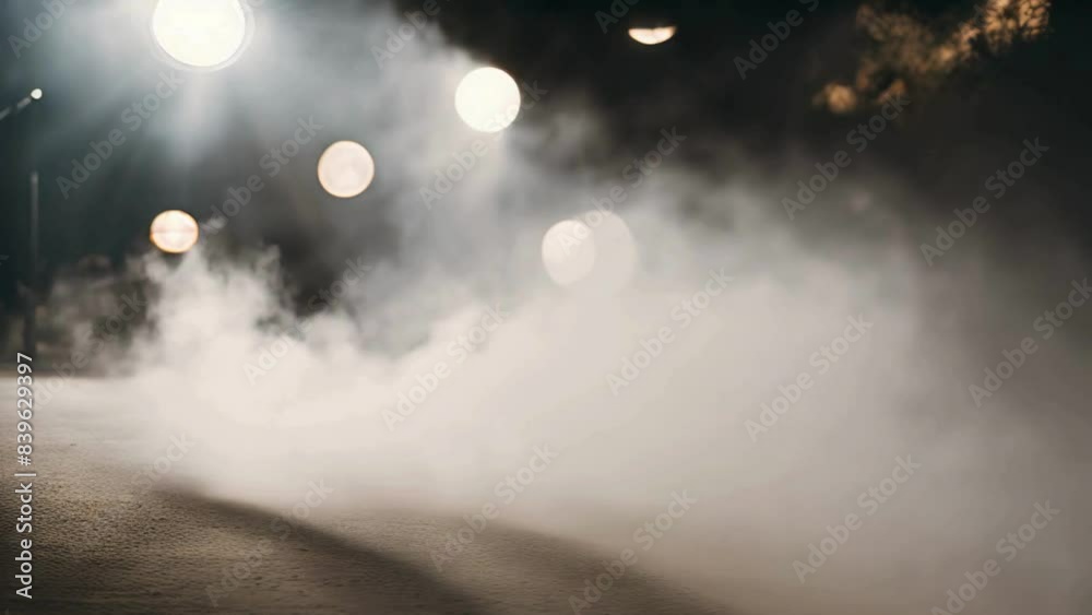 Dense Fog and steam with a Glowing Light in the Distance at Night Dense Fog and steam with a Glowing Light in the Distance at Night