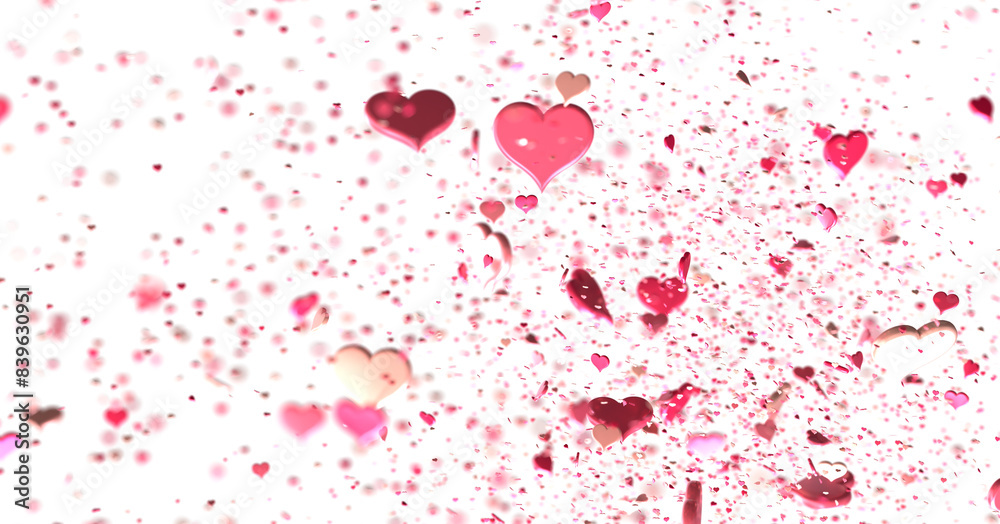 colorful flying hearts on a blue background. 3d colorful flying hearts on a blue background. 3d
