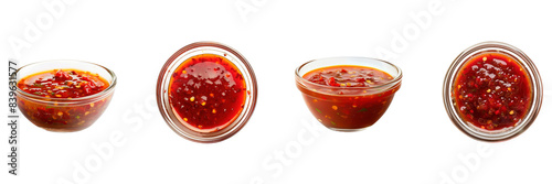 Set of Chilli sauce on a glass bowl isolated on a transparent background