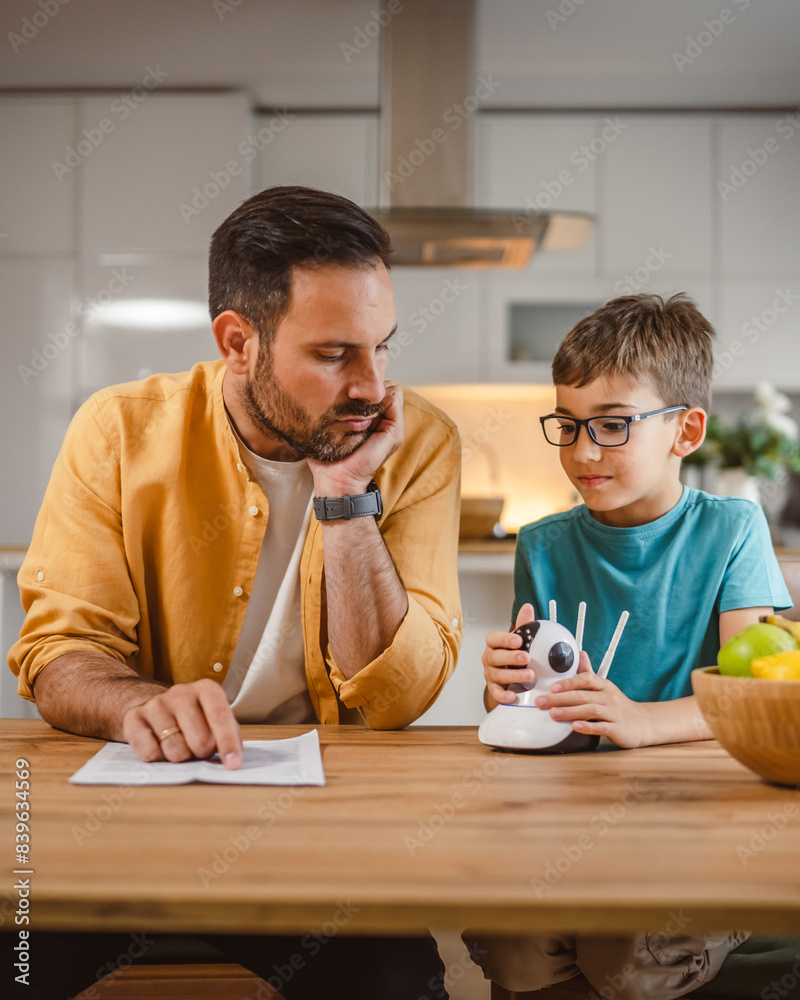 Father and son connect and install cctv security surveillance camera Father and son connect and install cctv security surveillance camera