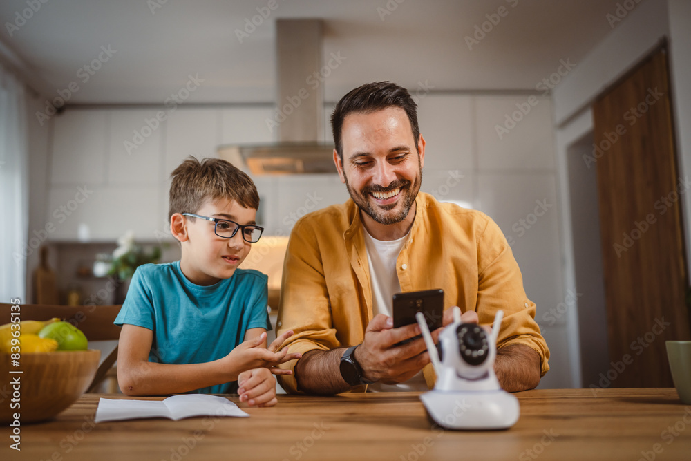Father and son connect and install cctv security surveillance camera Father and son connect and install cctv security surveillance camera