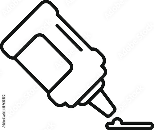 Simple line drawing of a bottle dispensing a controlled amount of glue