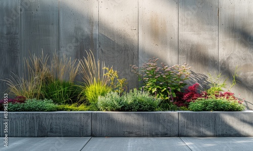 A concrete garden bed with ...