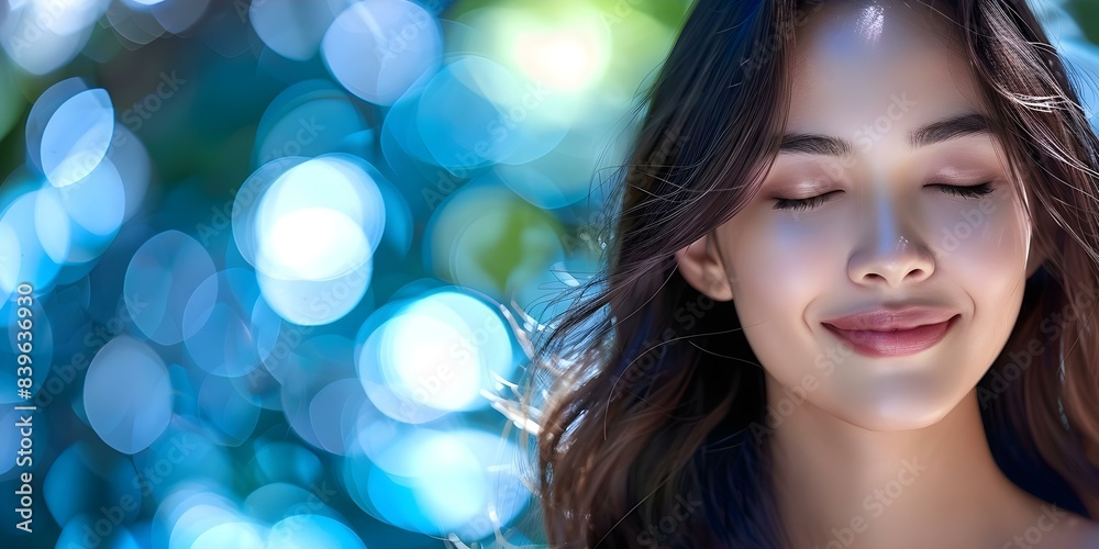 Captivating Portrait of a Smiling Asian Woman with Long Hair and Closed Eyes. Concept Portrait Photography, Asian Model, Long Hair, Closed Eyes, Smiling Portrait Captivating Portrait of a Smiling Asian Woman with Long Hair and Closed Eyes. Concept Portrait Photography, Asian Model, Long Hair, Closed Eyes, Smiling Portrait
