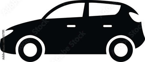 Car icon. The car style vector. Side view black flat isolated on transparent background. Transportation symbol, traffic sign, travel element for website and app