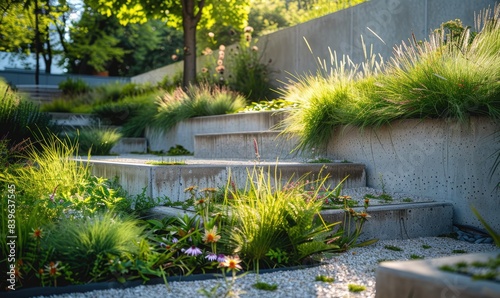 A concrete garden bed with ...