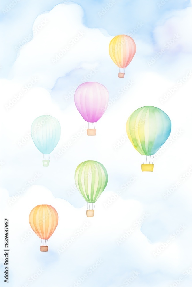 A whimsical illustration of colorful hot air balloons floating in a serene, cloudy blue sky. Perfect for travel themes and dreamy designs. A whimsical illustration of colorful hot air balloons floating in a serene, cloudy blue sky. Perfect for travel themes and dreamy designs.