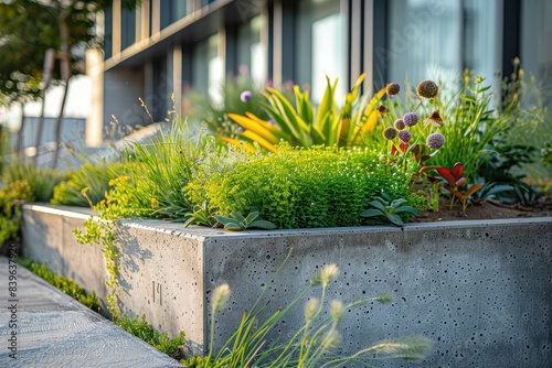 A concrete garden bed with ...