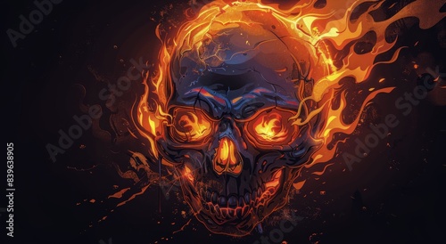 Flaming Skull With Glowing Eyes Against a Dark Background