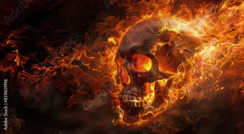 Flaming Skull With Glowing Eyes Against a Dark Background