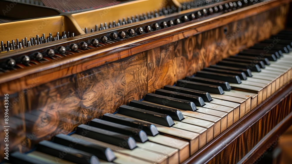 Close-up view of the keyboard of a classic grand piano. Close-up view of the keyboard of a classic grand piano.