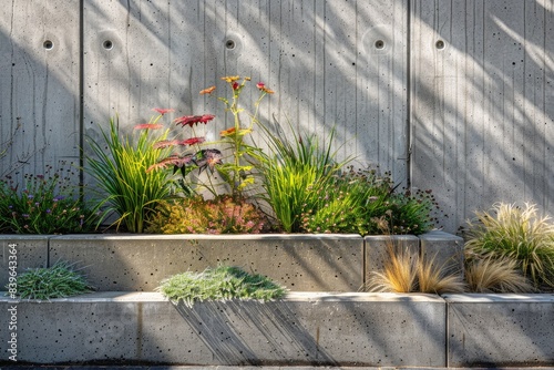 A concrete garden bed with ...