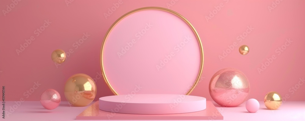 3D render of an abstract geometric background with pink and gold elements 3D render of an abstract geometric background with pink and gold elements