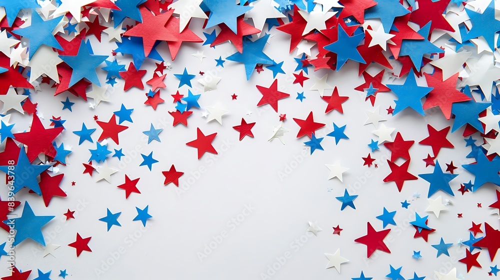 4th of July American Independence Day. Happy Independence Day. Red, blue and white star confetti, paper decorations 4th of July American Independence Day. Happy Independence Day. Red, blue and white star confetti, paper decorations