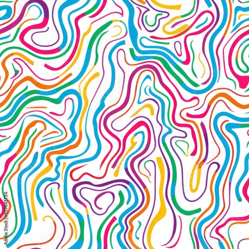 Wallpaper Mural A seamless pattern of multicolored curved lines in varying thicknesses, elegantly flowing on a crisp white background Torontodigital.ca
