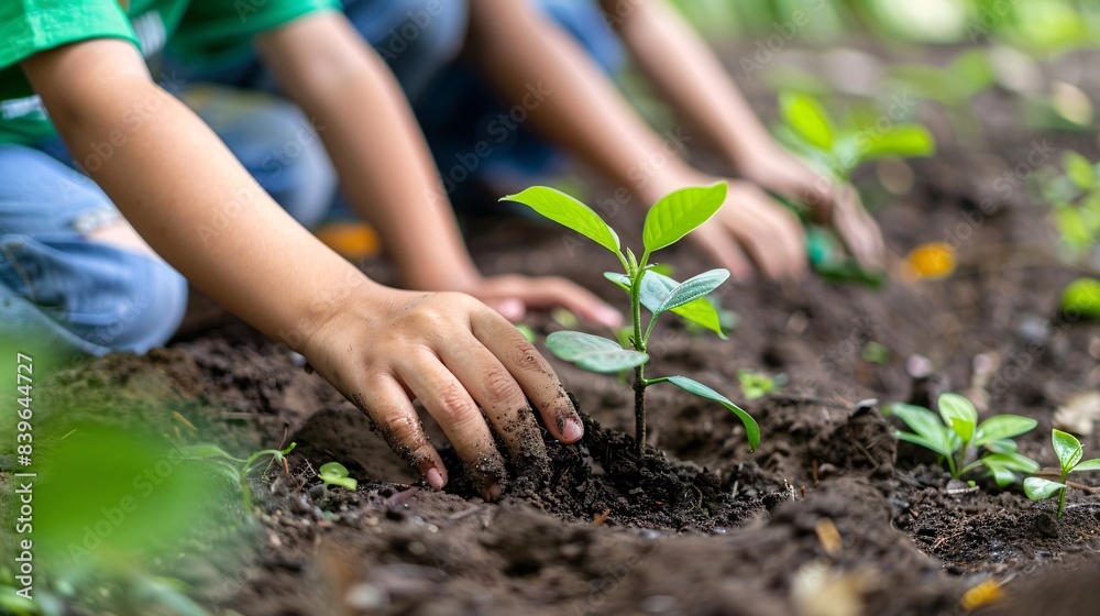 Children Planting a Young Tree in the Soil Children Planting a Young Tree in the Soil