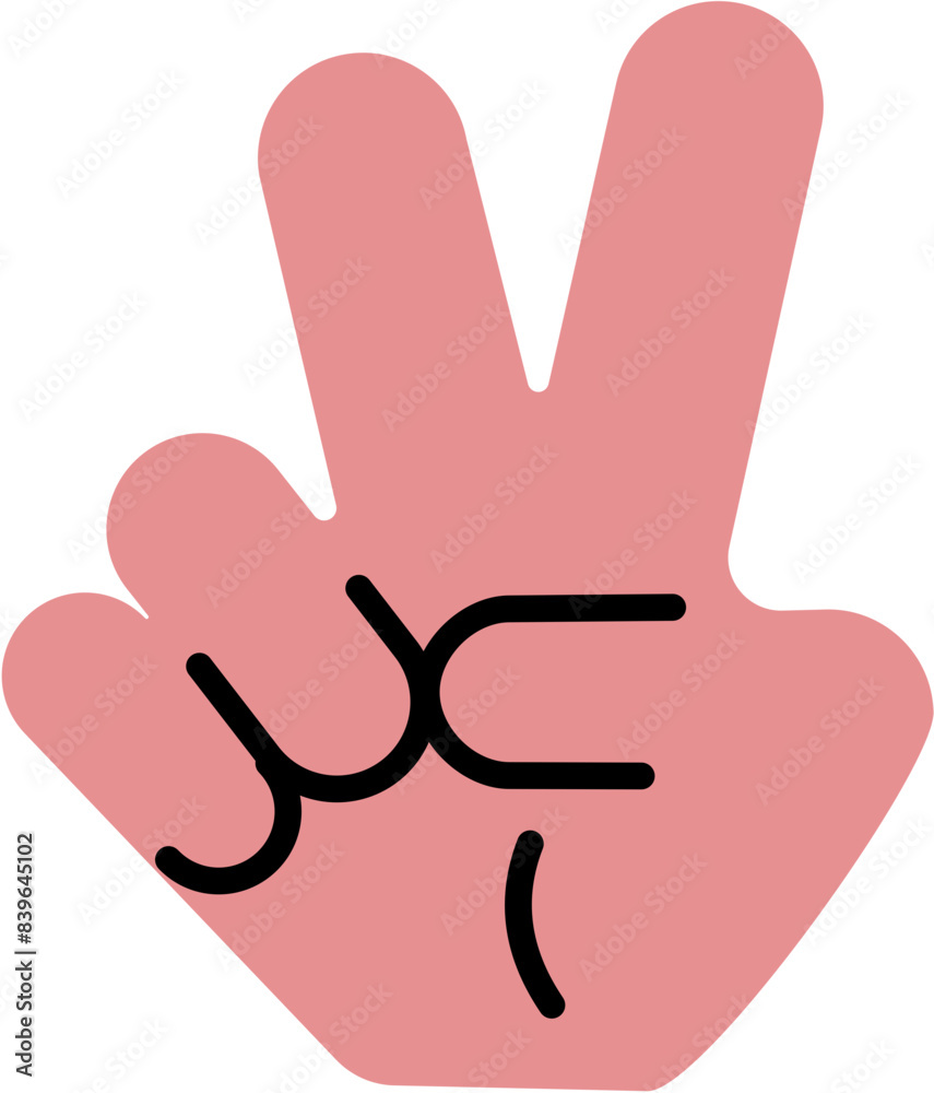 Trendy retro 90s 00s cartoon style. Vector illustration peace hand sign 