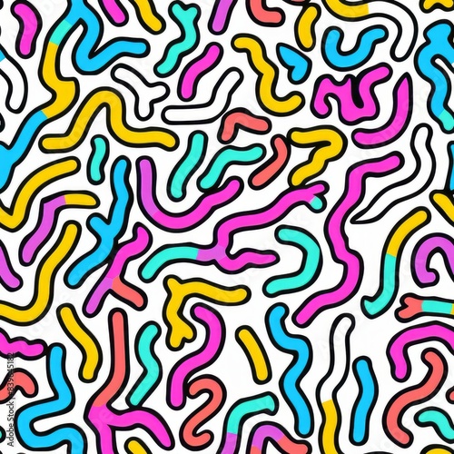 A seamless abstract pattern of colorful squiggles