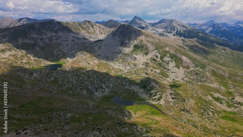 Aerial drone landscape shot of landscape in Pirin mountain national park.