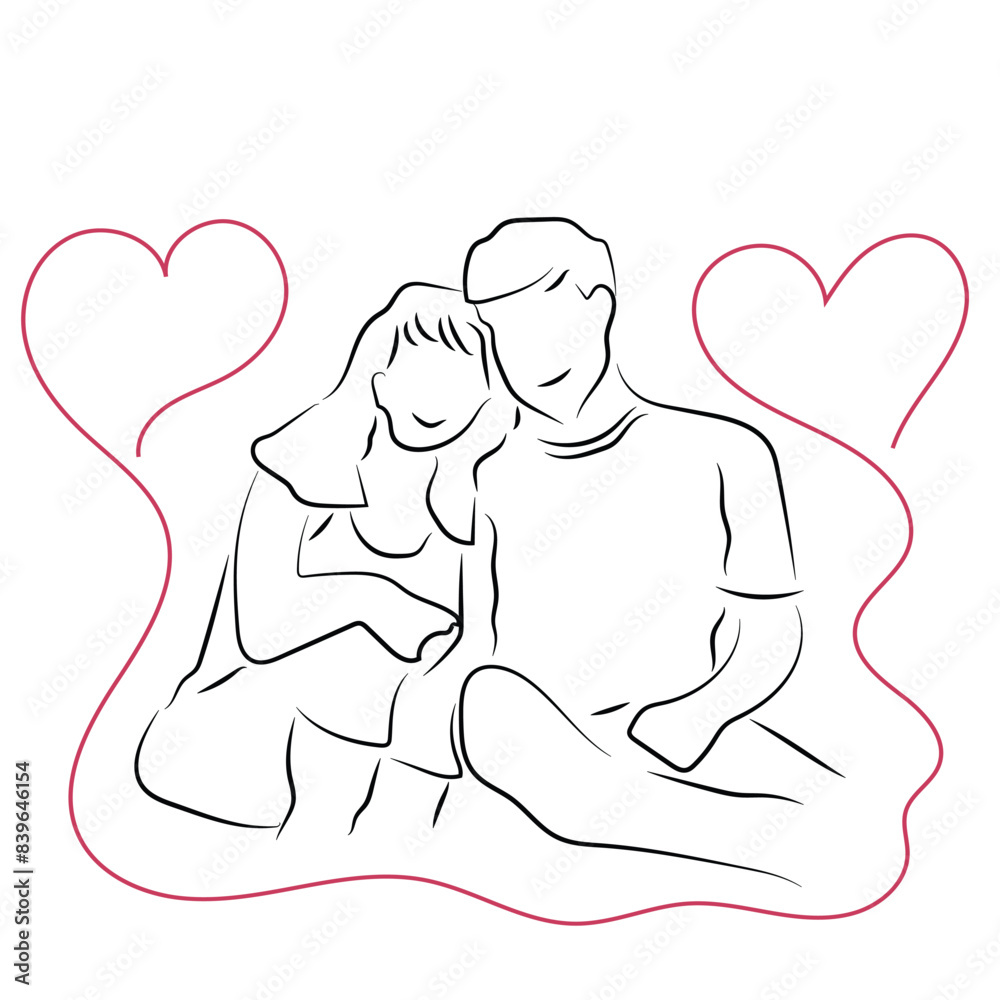 Sketch love concept minimal couple in love drawing line art couple lovely drawn together line love concept with white ioslated background. Abstract,vector,illustration.