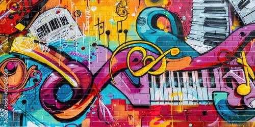 Vibrant Musical Graffiti on Brick Wall
