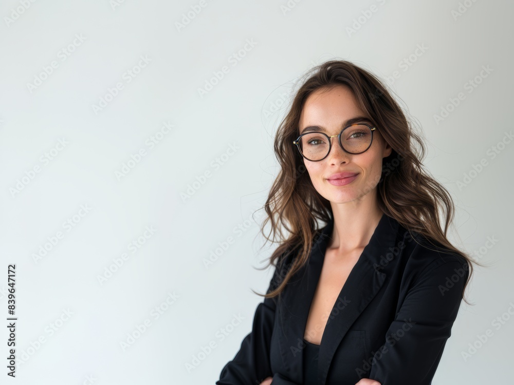 Beautiful brunette woman wears stylish glasses. Women's beauty and fashion. Vision correction. Beautiful brunette woman wears stylish glasses. Women's beauty and fashion. Vision correction.