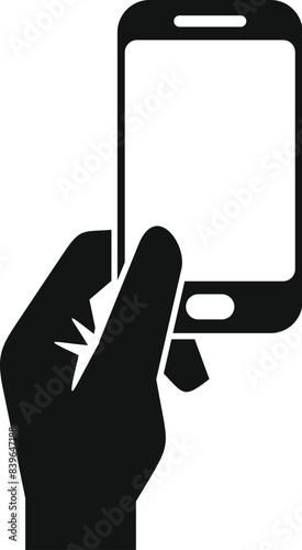 Hand is holding a smartphone and touching the screen