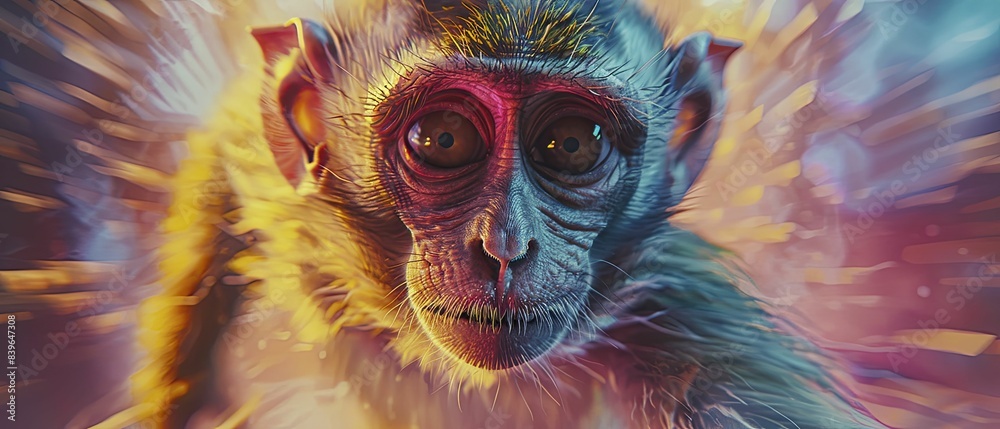 Monkey Stranger Mischievous monkey breaking through the walls of reality, captured from ...