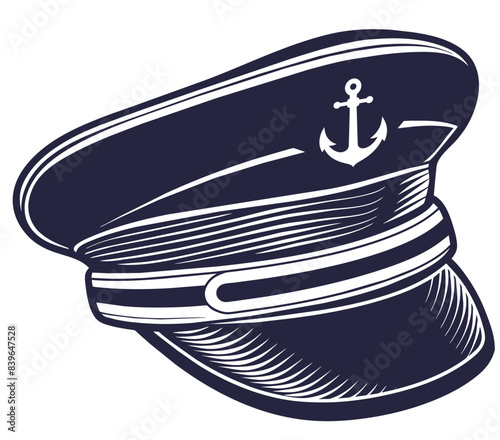 Traditional nautical captain hat isolated on a white background. Depicting authority and leadership in maritime navigation and seafaring