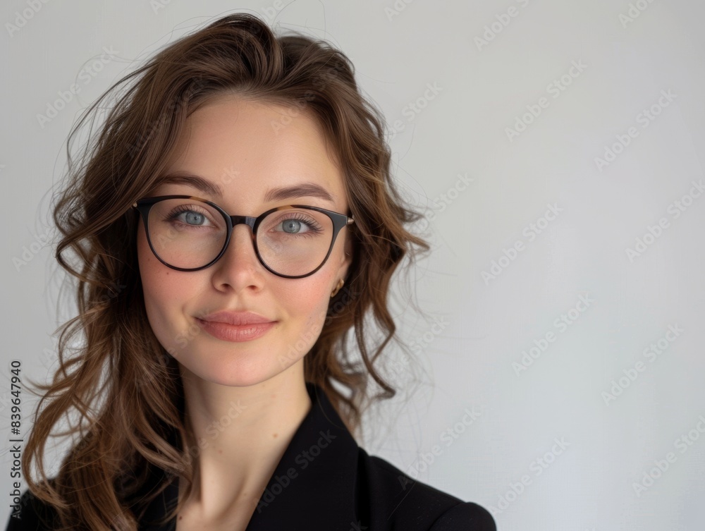 Beautiful brunette woman wears stylish glasses. Women's beauty and fashion. Vision correction. Beautiful brunette woman wears stylish glasses. Women's beauty and fashion. Vision correction.