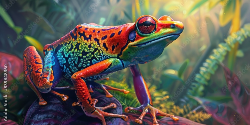 Vibrant Amphibian on Jungle Leaf Vibrant Amphibian on Jungle Leaf