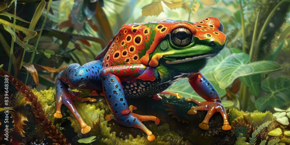 Vibrant Amphibian on Jungle Leaf Vibrant Amphibian on Jungle Leaf