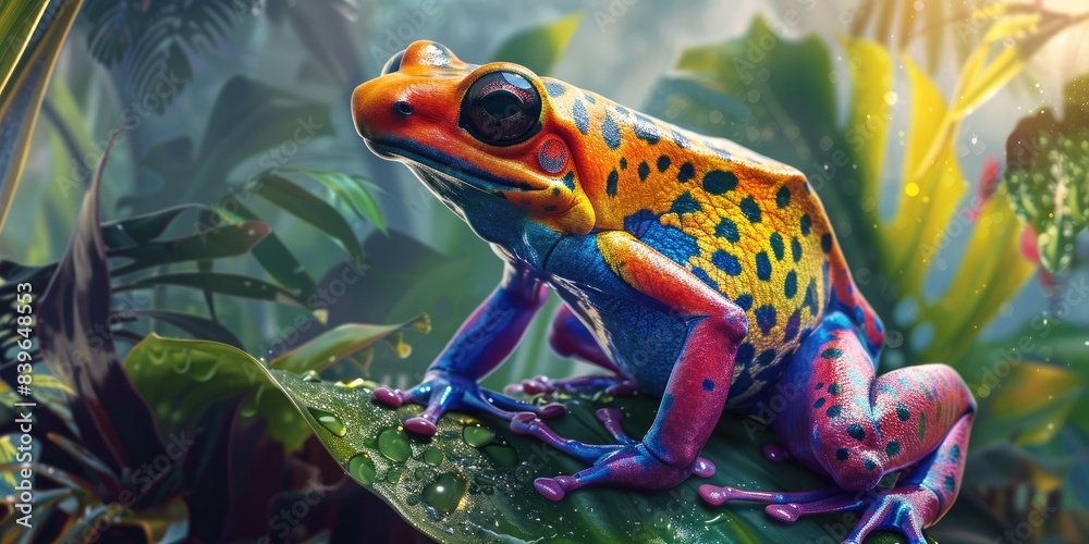 Fototapeta premium Brightly Colored Frog on Leaf