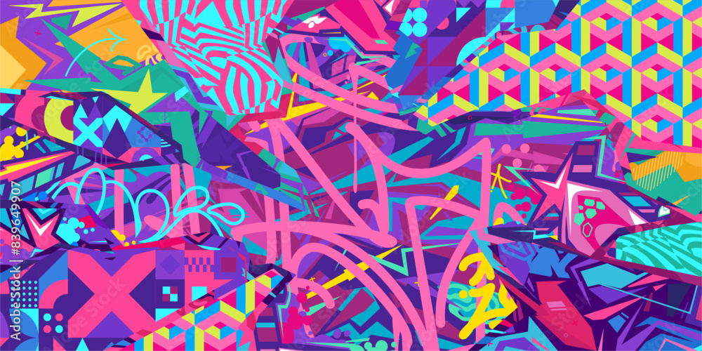 Obraz premium Trendy Abstract Urban Street Art Graffiti Style Vector Collage Illustration Background Template