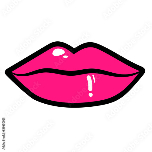 Red lips collection. Vector illustration of sexy woman's lips expressing different emotions, such as smile, kiss, half-open mouth, biting lip, lip licking, tongue out. 