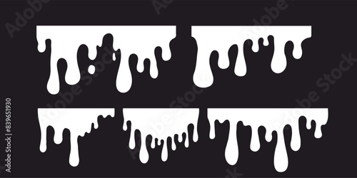 Dripping Paint molten splash, liquid flow abstract shape stain isolated on transparent background. Fluid trickle, border or stencil.